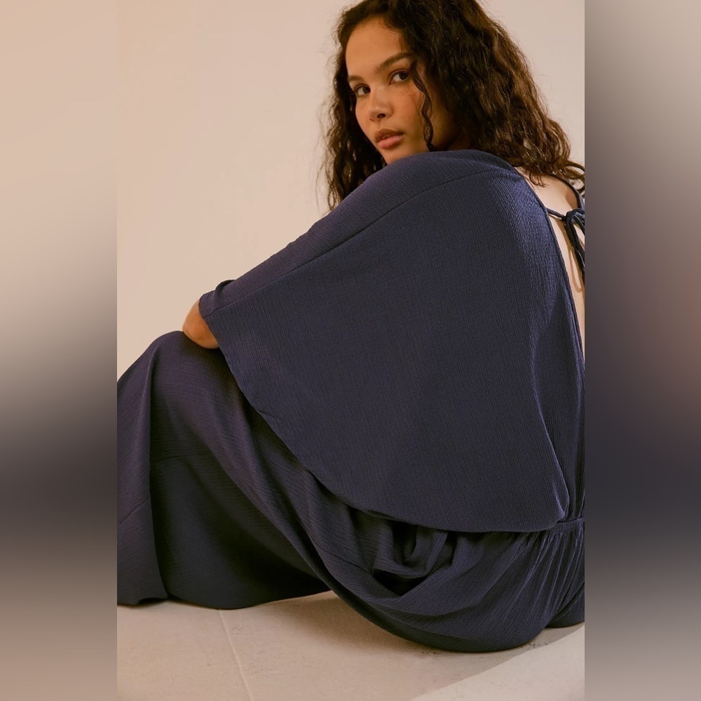 FREE PEOPLE “ Venus One Piece” women’s butterfly sleeve jumpsuit in blue XS nwt - Picture 12 of 16